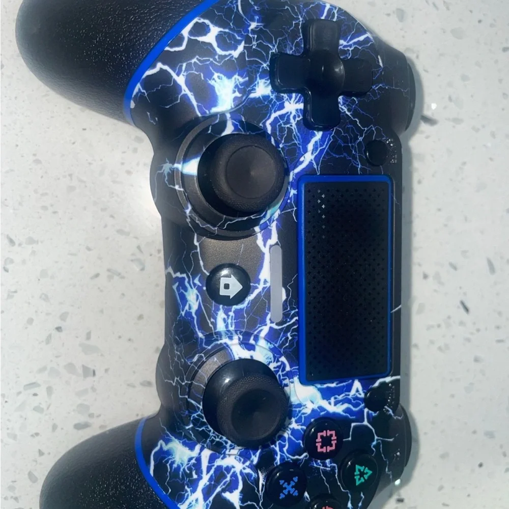 Wireless Game Controller with Blue Lightning Design